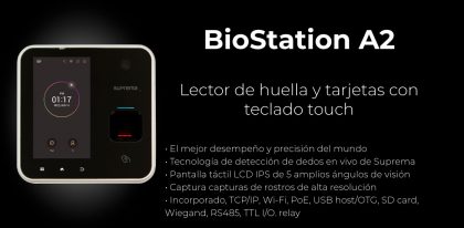 Lector de huella y tarjetas con teclado touch BioStation A2 | Sistemas Sintel